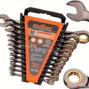 Resim Organizatörlü 12 Parça SAE Cırcırlı Anahtar Seti - Krom Vanadyum Çelik, 1/4" ila 7/8", Çizilmeye & Paslanmaya Karşı Dirençli 