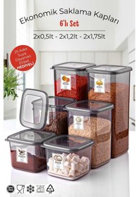 Resim Etiketli 6'lı Antrasit Ekonomik Kırılmaz Saklama Kabı Seti 2x0,5/1,2/1,75 Lt. Antrasit 