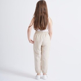 Resim Oliven The Kid Oliventhekid Bej Keten Beli Ve Paçaları Lastikli Cepli Rahat Unisex Çocuk Pantolon Bej Bej 