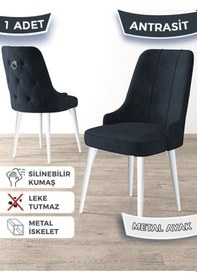 Resim Canisa Newa Serisi, 1.sınıf Babyface Kumaş Beyaz Metal Ayak Gümüş Halkalı, 6 Adet Antrasit Sandalye Gri 