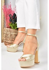 Resim Fox Shoes Bej Kumaş Platform Kalın Topuklu Ayakkabı M348202504 Bej 