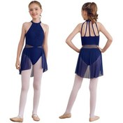 Resim Lacivert Kızlar Kolsuz Hollow Geri Bale Mayoları Tutu Elbise Dans Giyim Parti Oynayan Kostüm Lacivert 