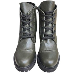 Resim Yeşil Hakiki Deri Bağcık Detay Yandan Fermuarlı Kalın Topuk Bot Yeşil 