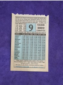 Resim 9 Kasım 2002 Takvim Yaprağı - Nostalji Koleksiyonluk Takvim Yaprağı 