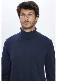Resim Tudors Slim Fit Dar Kesim Tam Balikcı Yaka Tüylenmeyen Yumuşak Dokulu Lacivert Erkek Triko Kazak-29110-lacivert Lacivert 