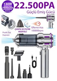 Resim Dybox 22500pa 130w 7800 Bataryalı Güçlü Portatif Vakumlu Kablosuz Üflemeli Mini Araç Süpürgesi 22500pa 