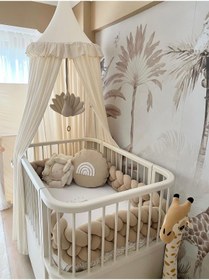 Resim Miniminitoys Natural Bej Çocuk Odası Fırfırlı Kumaş Cibinlik, 100 % Pamuklu Şile Bezi Kumaş Cibinlik 