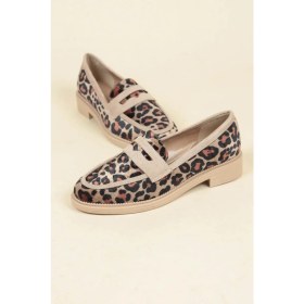 Resim Birikon Süet Garnili Kadife Leopar Loafer Ten 