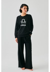 Resim Akbeniz Kadın Siyah Terazi Burcu Oversize 2 İplik Eşofman Ev Giyim Takımı 