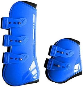 Resim 4 Parça Binicilik Şok Emici Gösteri Atlama Bacak Koruması Binicilik Sporları Tendon ve Fetlock Bot Seti, Mavi-M 