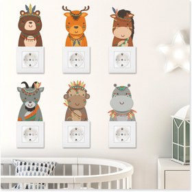 Resim Priz Sticker, Çocuk Odası Duvar Sticker Sevimli Hayvanlar III 6'lı Set - 9 cm / Renkli / Priz Sticker 