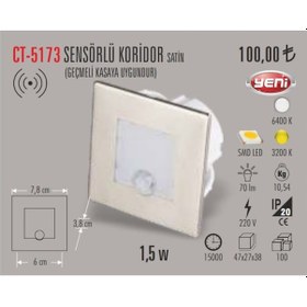 Resim Cata Ct-5173 1,5W Sensörlü Spot Koridor Aydınlatma Armatür(471320624) 