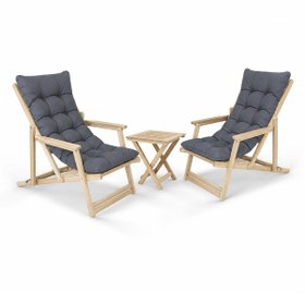 Resim Bahex Loft 2+1 Ahşap Kollu Minderli Şezlong Set Gri Beyaz - Gri 