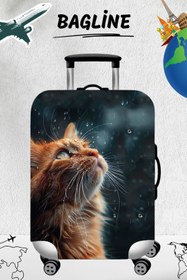 Resim Bagline Likralı Esnek Kumaş Sevimli Kedi Dayanıklı Valiz ve Bavul Kılıfı 