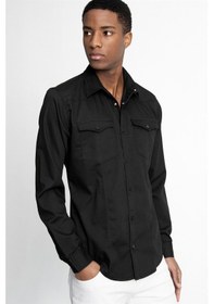 Resim Tudors Slim Fit Gündelik Denim Erkek Siyah Gömlek-20192-siyah Siyah 