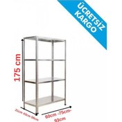 Resim Raf Burada 4 Katlı Galvaniz Çelik Raf H:175 cm-- Depo, Arşiv, Kiler, Dosya, Market Rafı-31x60 cm-1.00 mm 
