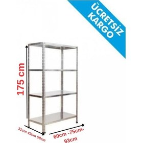 Resim Raf Burada 4 Katlı Galvaniz Çelik Raf H:175 cm-- Depo, Arşiv, Kiler, Dosya, Market Rafı-31x60 cm-1.00 mm 