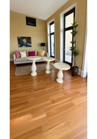 Resim El Yapımı 3'lü Set Krem Renk Ahşap Yan Sehpa Takımı Ekru 