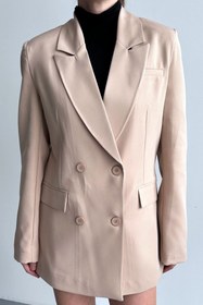 Resim Vivika Düğmeli Astarlı Çift Kapaklı Cepli Uzun Kollu Basic Günlük Geniş Oversize Rahat Kalıp Blazer Ceket 