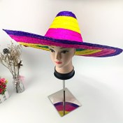Resim Meksika Sombrero, Renkli Çizgili Geniş Kenarlı Şapka, Cadılar Bayramı, Aile Partileri ve Meksika Karnaval Kutlamaları İçin - Dayanıklı Dokuma Tasarım, Canlı Ölüler Günü Stili, Meksika Parti Aksesuarları | Canlı Sombrero | Dokuma Malzeme 