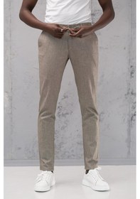 Resim Notra Beli Lastikli Ve İplikli Slimfit Pamuklu Jogger Pantolon Kahverengi 