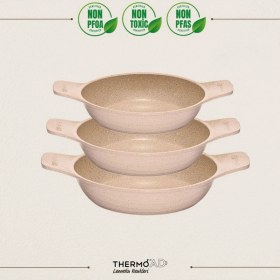 Resim Döküm Güveç Sahan Seti, Kendinden Saplı, 3 Parça, Vizon, 18-20-22CM 