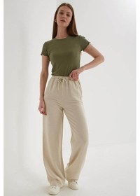 Resim Fashion Friends Geniş Paça Kadın Keten Pantolon 25y0249k1 Ekru 