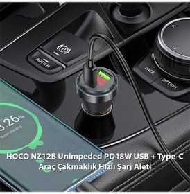 Resim Hoco Nz12b Unimpeded Pd48w Usb + Type-c Araç Çakmaklık Hızlı Şarj Aleti- 5775 