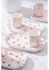 Resim Acar Skye 6 Kişilik Porselen Kahve Fincanı Takımı Pembe 6904 Beyaz - Pembe 