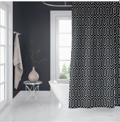 Resim Siyah Banyo Perdesi-Tek Kanat Banyo Dekorasyon Ürünü Duş Perde... 
