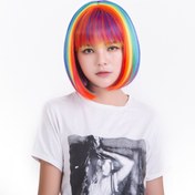 Resim Kadınlar için Canlı Gökkuşağı Bob Peruk - Yapıştırıcısız, Yüksek Sıcaklıkta Sentetik Lif, Düz Renkli Kısa Saç ile Perçem, Cosplay & Moda İfadeleri için Mükemmel, Peruk Aksesuarları 