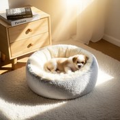 Resim Sakinleştirici Köpek & Kedi Yatağı, Donut Sarılma Isınabilen Rahat Yuvarlak Döşek, Şık Sahte Tüylü Peluş Minderi - Küçük Orta ve Büyük Boy Köpekler ile Kediler için (40.64cm/50.8cm/60.96cm/71.12cm/78.74cm/99.06cm) Noel Hediyesi 