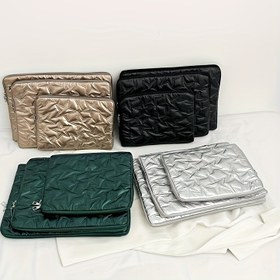 Resim 1 adet Yıldız Stili Kapitone Dizüstü Bilgisayar Çantası, Sahte Nakışlı Tablet Kılıfı 10/11 İnç iPad ve 13/14 İnç MacBook için, Polyester Astarlı Hafif Katlanabilir Fermuarlı Dizüstü Bilgisayar Kılıfı, Ofis ve Günlük Seyahat Çantası, Dizüstü Bilgisayar Çantası 