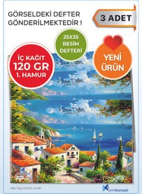 Resim printkonsept 3'lü Spiralli 25x35 Orta Boy Karton Kapak 120 gr 1. Hamur Resim Defteri 