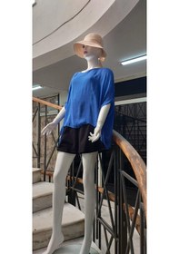Resim Bohem Stil İtalyan Yarasa Kollu İpek Bluz Saks Mavi 