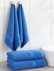 Resim 4 Parça Ekonomik Banyo Havlu Takımı%100 Pamuklu Quickdry Mavi Mavi 