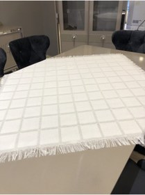 Resim FIRATRİZEBEZİ 2'li Etamin Işlenebilir Fiskos Örtüsü Takımı Krem 