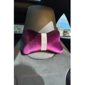 Resim Mor Düz Kadife Gümüş Dik Şerit Boyun Yastığı 