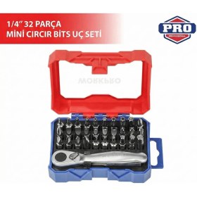Resim Workpro WP200534 32 Parça 1/4'’ Profesyonel Mini Cırcır Lokma Kollu Bits Vidalama Seti 
