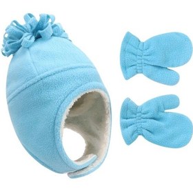 Resim Petityu Bebek Mavisi Polar Yumuşacık Sıcacık Çocuk Bere Eldiven Set Mavi 