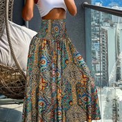 Resim Kadınların Yüksek Beli Dantelli Vintage Paisley Bohemian Uzun Etek 