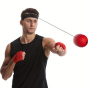 Resim 1 adet Baş Üstü Boks Hız Topu - Boks Becerilerinizi Geliştirin, El-Göz Koordinasyonunuzu Artırın, PU Köpük Topu ile Reaksiyon Hızınızı Eğitin, Suni Deri Malzeme, Siyah 