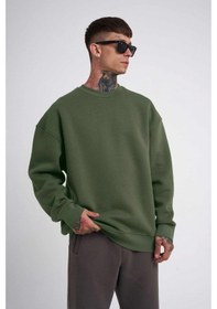 Resim Barlashive Erkek Bisikilet Yaka 3 İplik Pamuklu Sweatshirt - Haki Çok Renkli 
