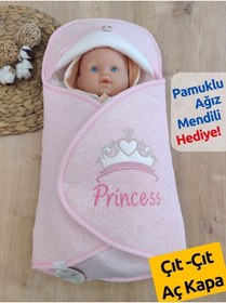 Resim Tomuycuk %100 Pamuklu Yenidoğan Kız Bebek Kundağı - Pembe Fiyonklu Bebek Dış Kundak & Uyku Tulumu 