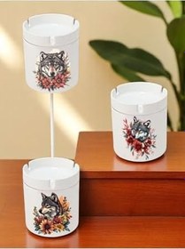 Resim Kurt ve Çiçek Baskılı 3'lü Seramik Küllük, LH392874628035231123 
