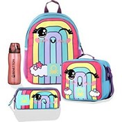 Resim United Colors of Benetton Gökkuşağı Temalı Anaokulu Çanta Seti ( Çanta - Beslenme - Kalemlik - Kırmızı Matara ) 