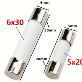 Resim 10 adet Seramik Sigorta - 5x20mm & 6x30mm, 250V Hızlı Patlama Tüp Tasarımı, Metalik Uç Kapaklı Dayanıklı Beyaz Seramik, Elektronik & Cihazlar için Güvenlik Koruma 