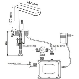 Resim Fause Kfb102-2 Çift Su Girişli Fotoselli Lavabo Bataryası 