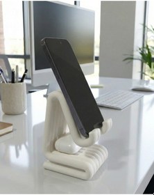 Resim Masaüstü Kaymaz Taban Telefon Ve Tablet Standı - Kulaklık Ve Not Kağıdı Bölmeli-kiremit Beyaz 