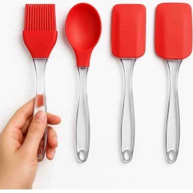 Resim 4lü Silikon Uçlu Spatula Fırça Seti Yanmaz Yapışmaz 